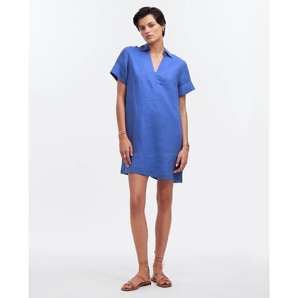 Madewell Women's V-Neck Mini Dress Linen Blue Star XS - Picture 1 of 14